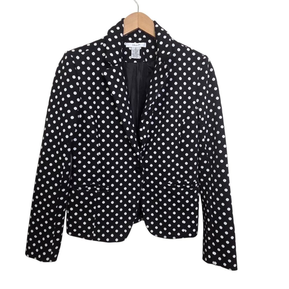 Grace Women's Black & White Polk A Dot Lined Blazer Pockets SZ 8 Retro Office
